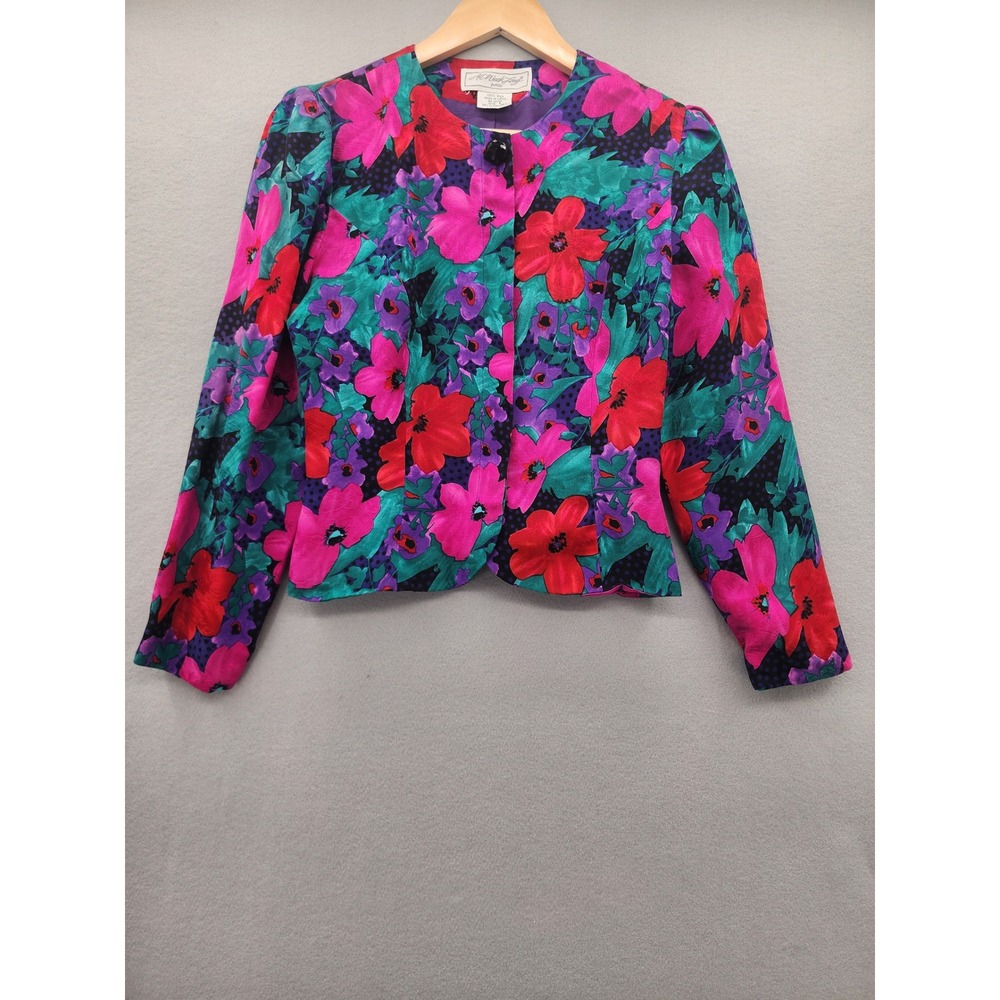 All Week Long Petite Vintage 100% Silk Floral Polka Dot Blazer‎ Jacket Size 6P